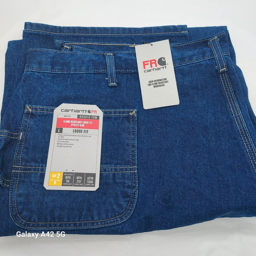 Carhartt FR Flame Resistant Loose Fit Utility Jeans 50x34 Blue BD0013-FRM CAT 2
